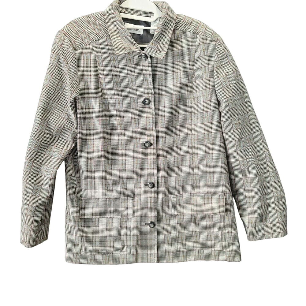 Villager By Liz Claiborne Womens Blazer Gray Size 12 Polyester/Rayon Blend Plaid
